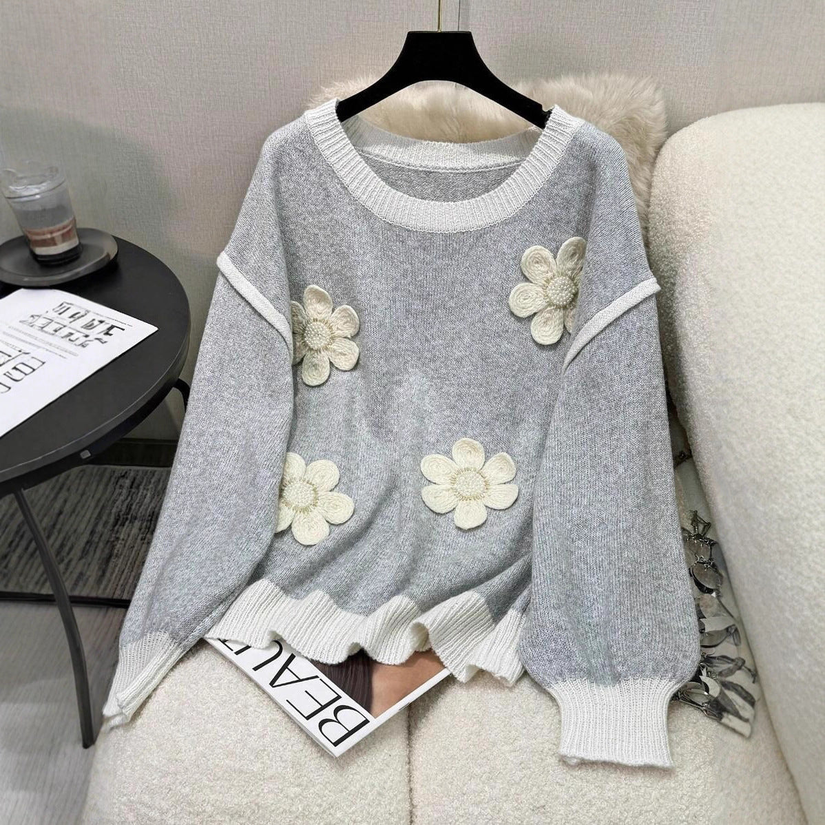 Damen Strickpullover mit floralen Applikationen R&B
