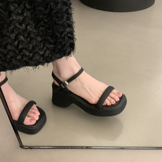 Damen modische Plateau-Sandalen mit verstellbarem Riemen und rutschfester Sohle R&B