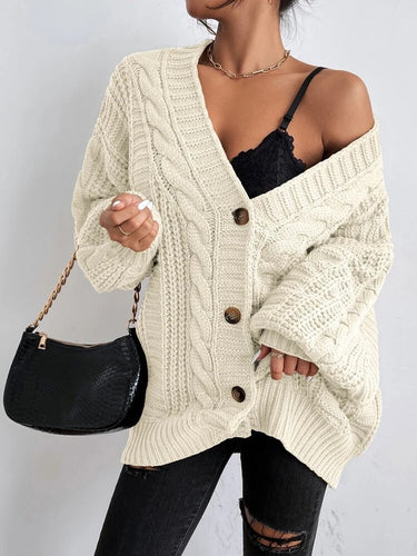Damen Grobstrick-Cardigan mit dekorativem Zopfmuster R&B