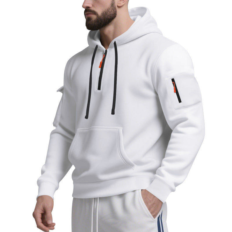 Herren Funktions-Hoodie mit halbem Reißverschluss und praktischen Taschen R&B