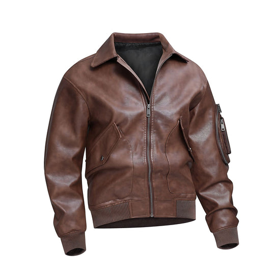 Damen lässige Kunstlederjacke mit praktischen Taschen R&B