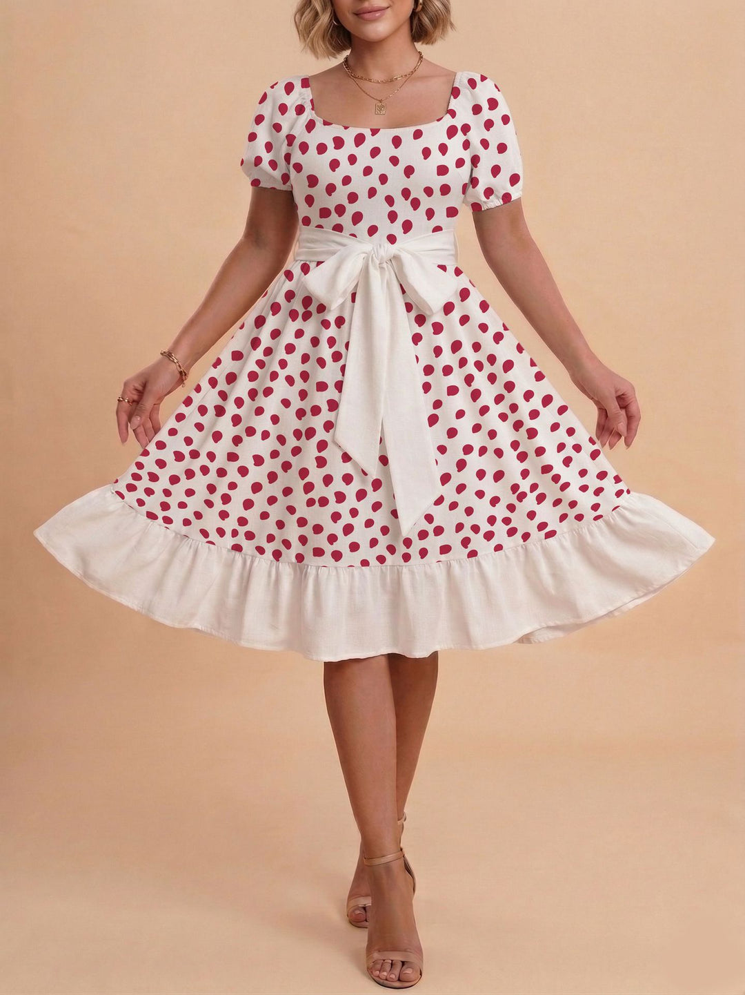 Damen Verspieltes Maxikleid mit Bärenmuster und taillierbarem Band R&B