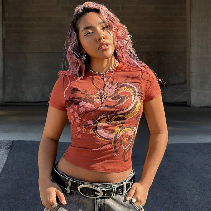 Damen T-Shirt mit kultiviertem Druckdesign und figurbetontem Schnitt R&B