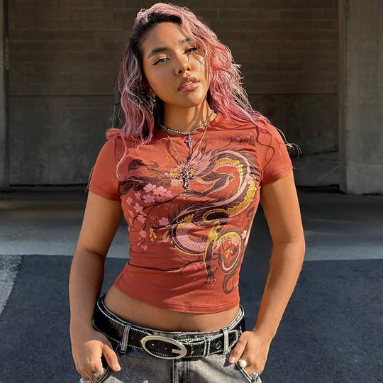 Damen T-Shirt mit kultiviertem Druckdesign und figurbetontem Schnitt R&B