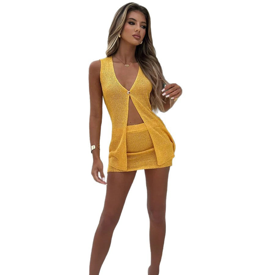 Damen Glitzerndes Strick-Kleid mit durchgehendem Knopfverschluss R&B