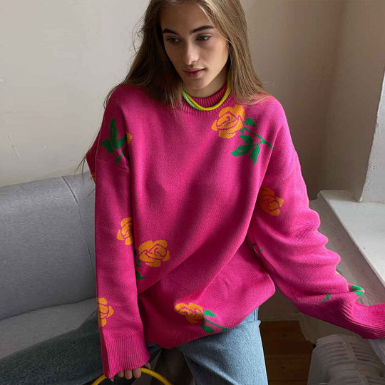 Damen weicher Strickpullover mit floralem Design R&B