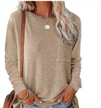 Damen lässiges Langarmshirt mit Taschen und Rundhalsausschnitt R&B