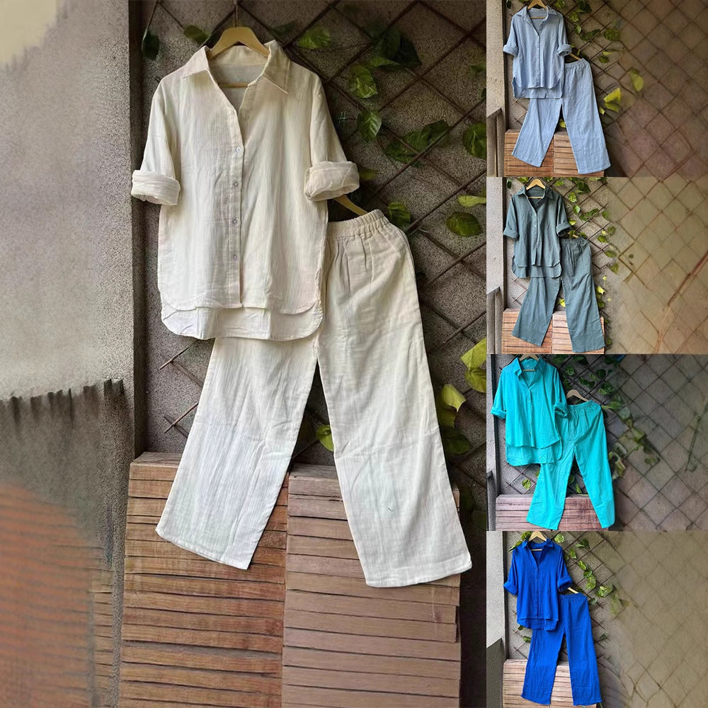 Damen lässiges Leinen-Hemd und Hose Set R&B