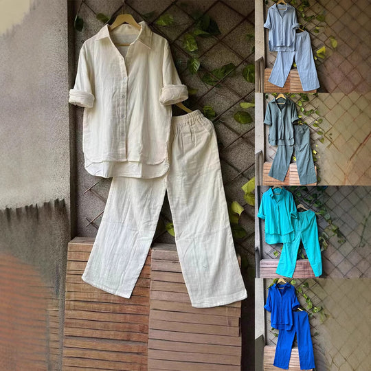 Damen lässiges Leinen-Hemd und Hose Set R&B