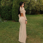 Damen Elegantes Maxikleid mit schmalem Schnitt und hohen Schlitzen R&B
