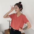 Damen Kurzarm T-Shirt mit V-Ausschnitt und lässigem Schnitt