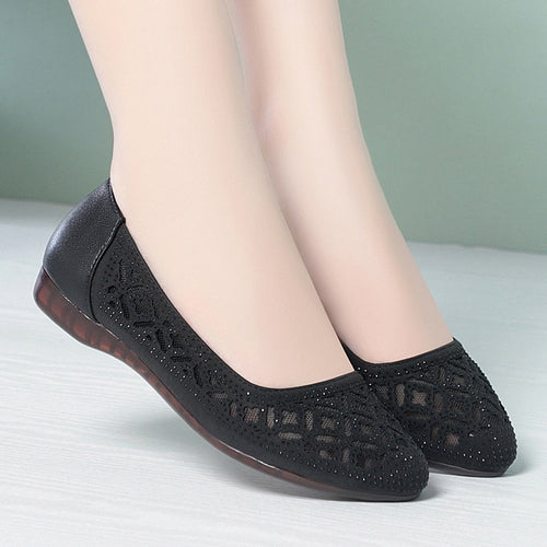 Damen Ballerinas mit elegantem Lochdesign und funkelnden Strassakzenten R&B