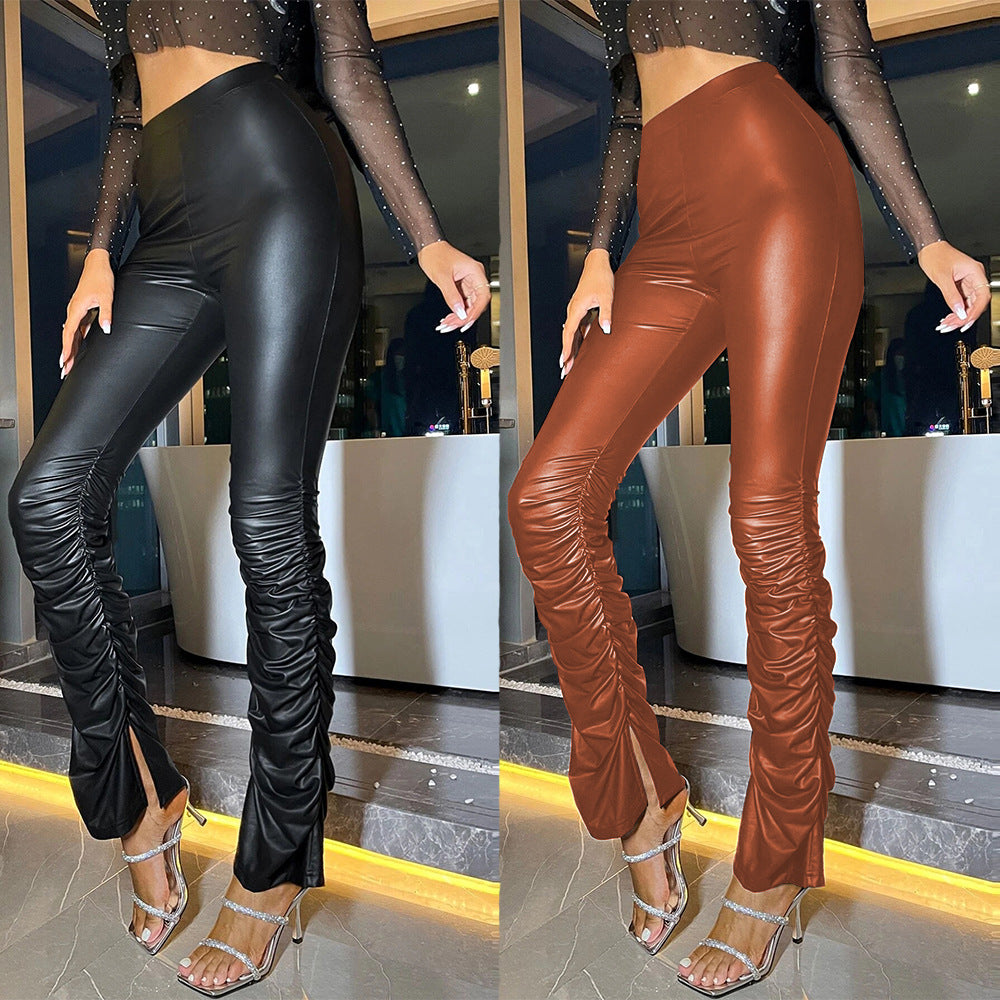 Damen Hochgeschnittene Slim-Fit Leggings mit Raffung R&B