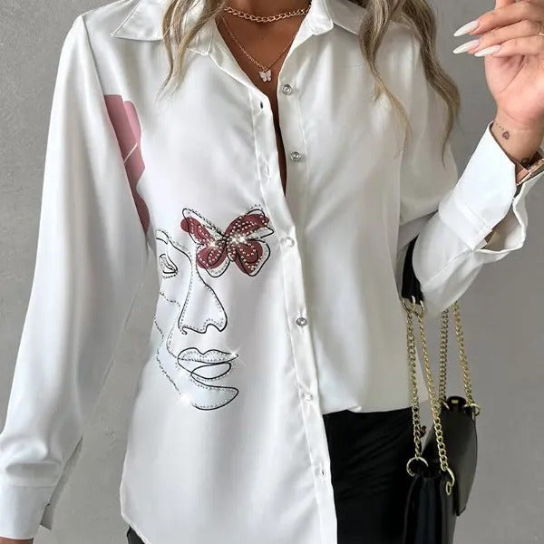Damen Kunstvolle Bluse mit einzigartigem Grafikdruck R&B