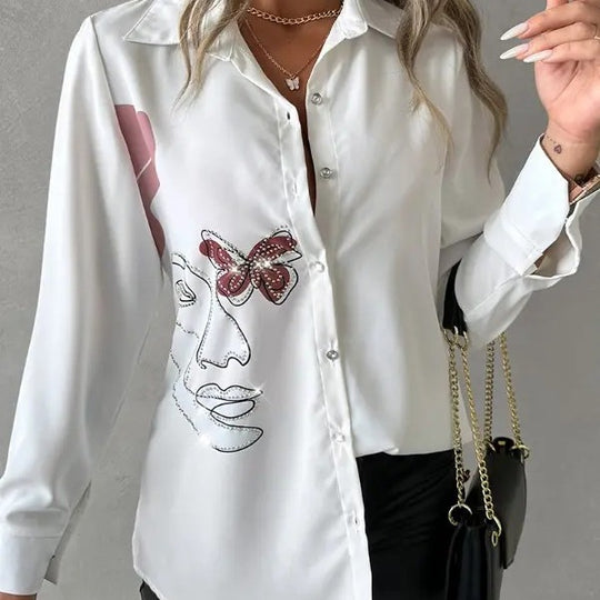Damen Kunstvolle Bluse mit einzigartigem Grafikdruck R&B