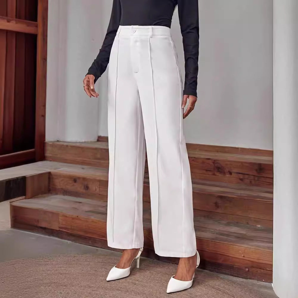 Damen elegante High-Waist Palazzo-Hose mit breiten Beinen und Falten R&B