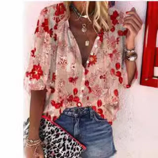 Damen Transparente Bluse mit floralen Stickereien und übergroßem Schnitt R&B
