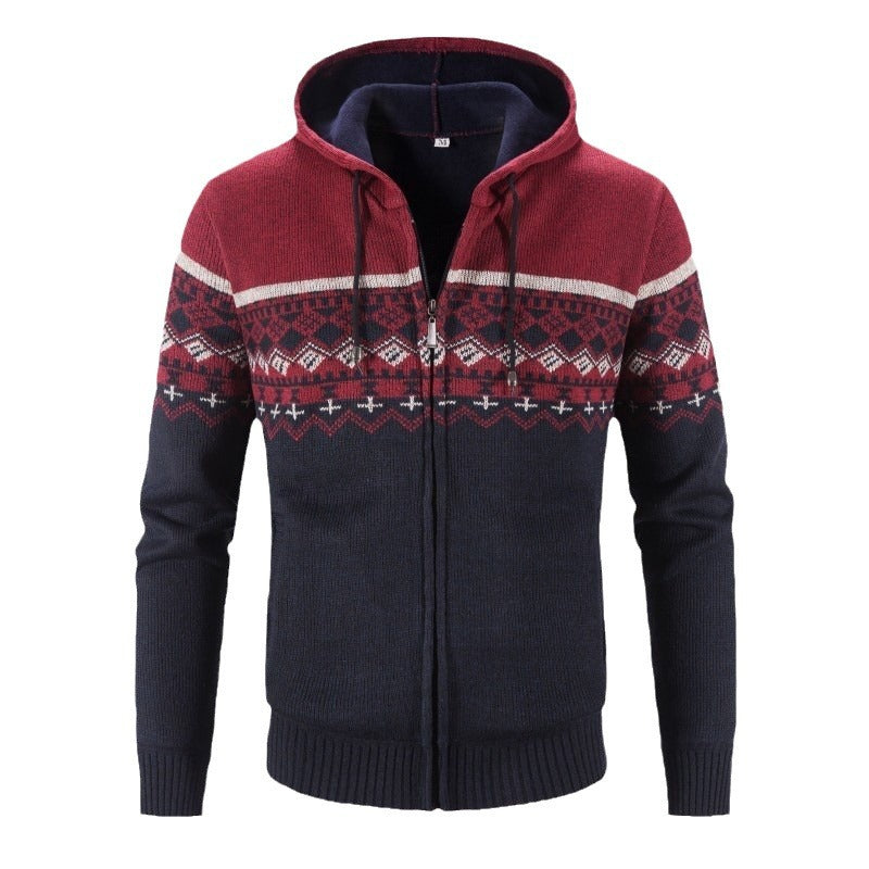 Herren Strickjacke mit modernem Norweger-Muster und hohen Kragen R&B