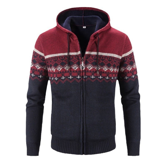 Herren Strickjacke mit modernem Norweger-Muster und hohen Kragen R&B
