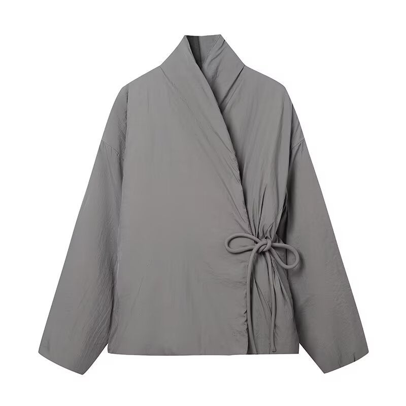 Damen modische Übergangsjacke mit hohem Kragen und Bindegürtel R&B