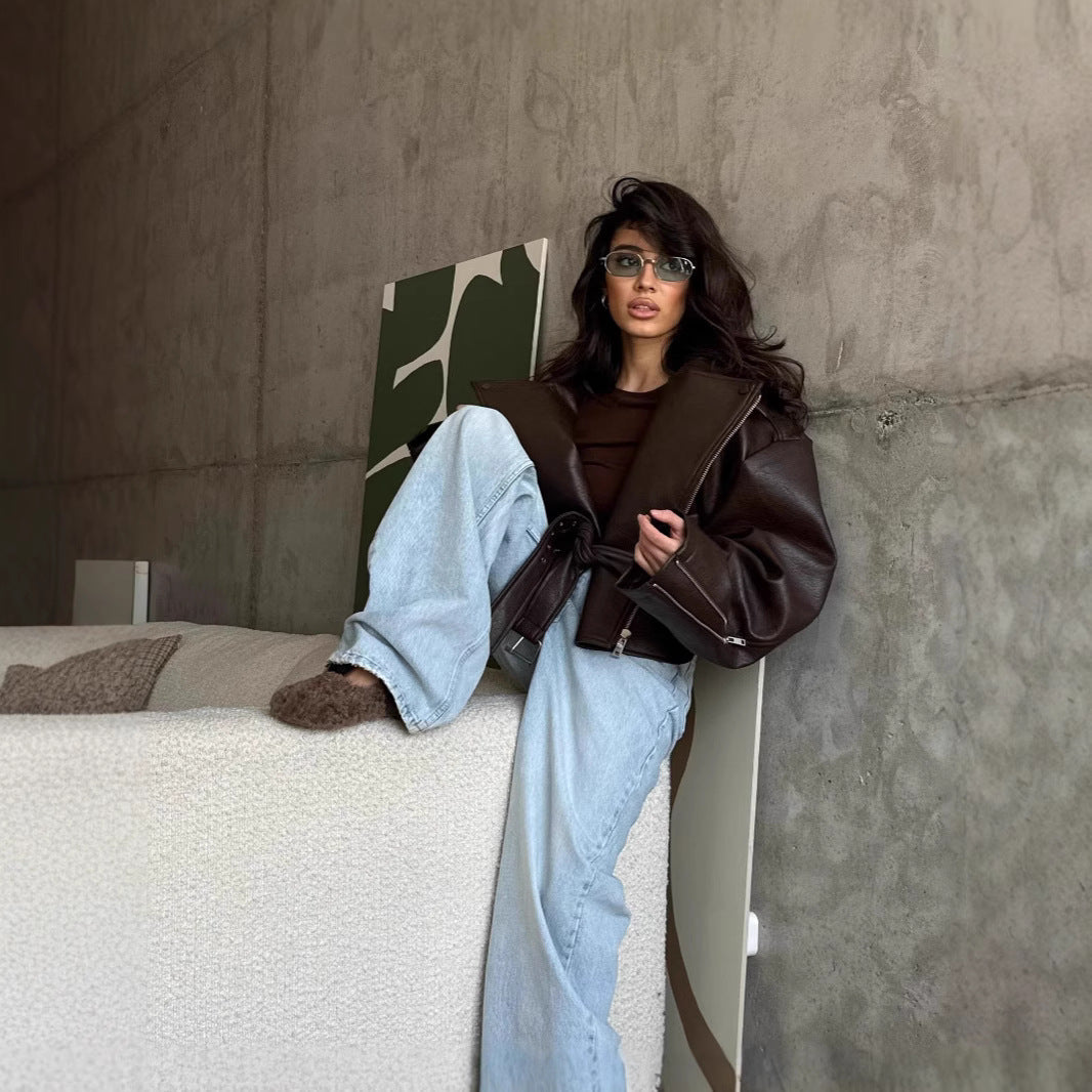 Damen Oversize jacke mit Taillengürtel R&B