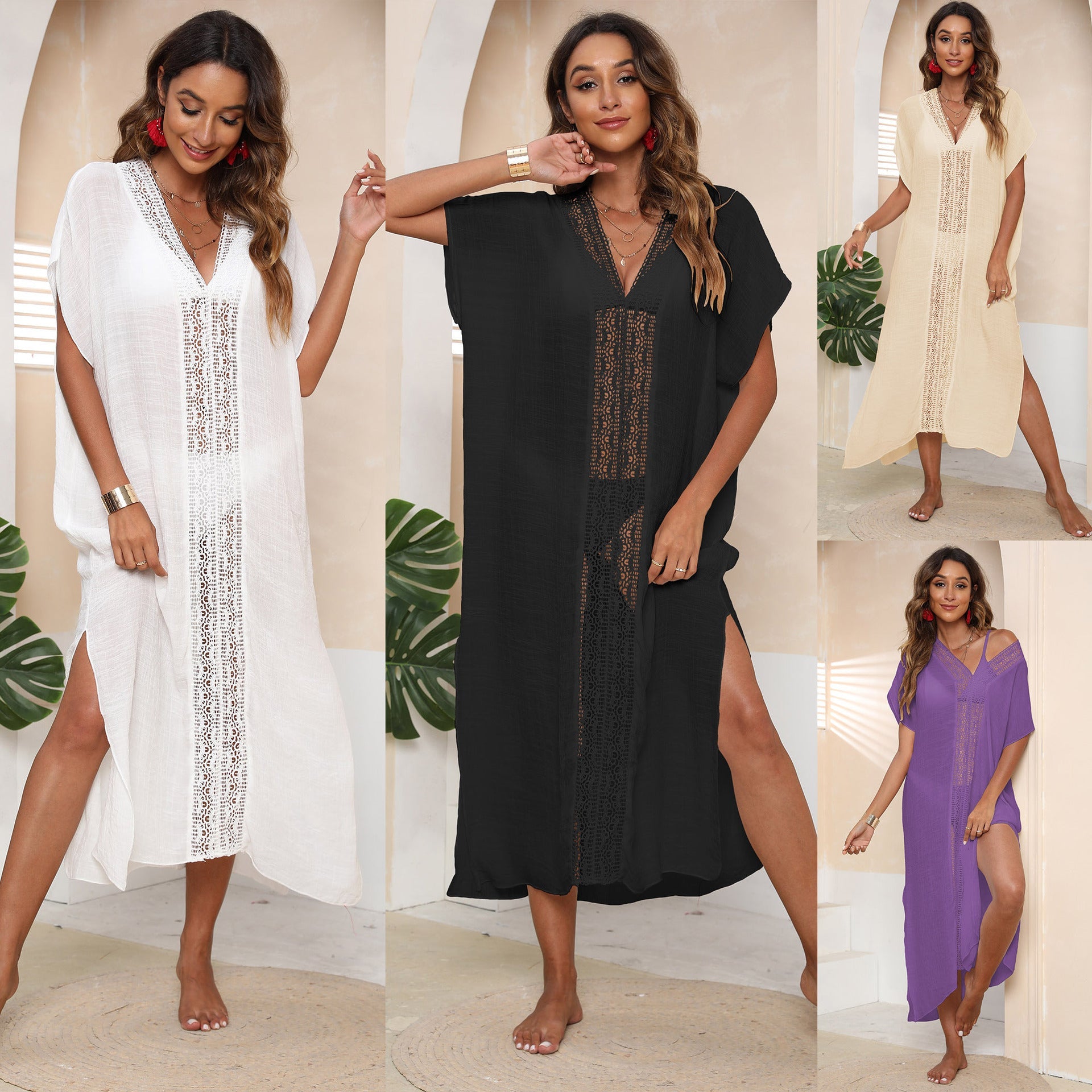 Damen eleganter Strandüberwurf mit Häkelakzenten R&B