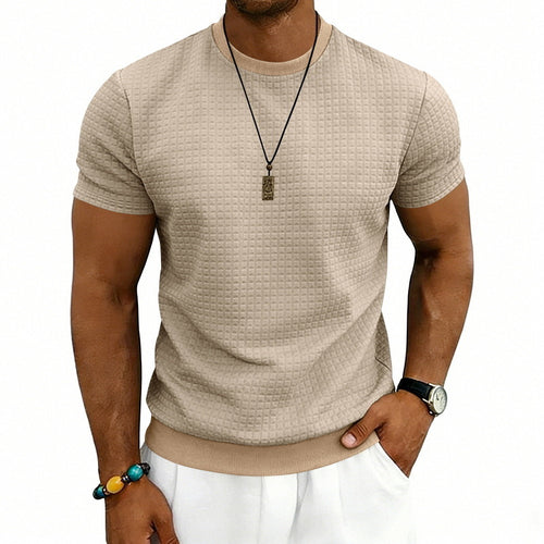 Herren lässiges Waffelstrick-T-Shirt mit Rundhalsausschnitt R&B