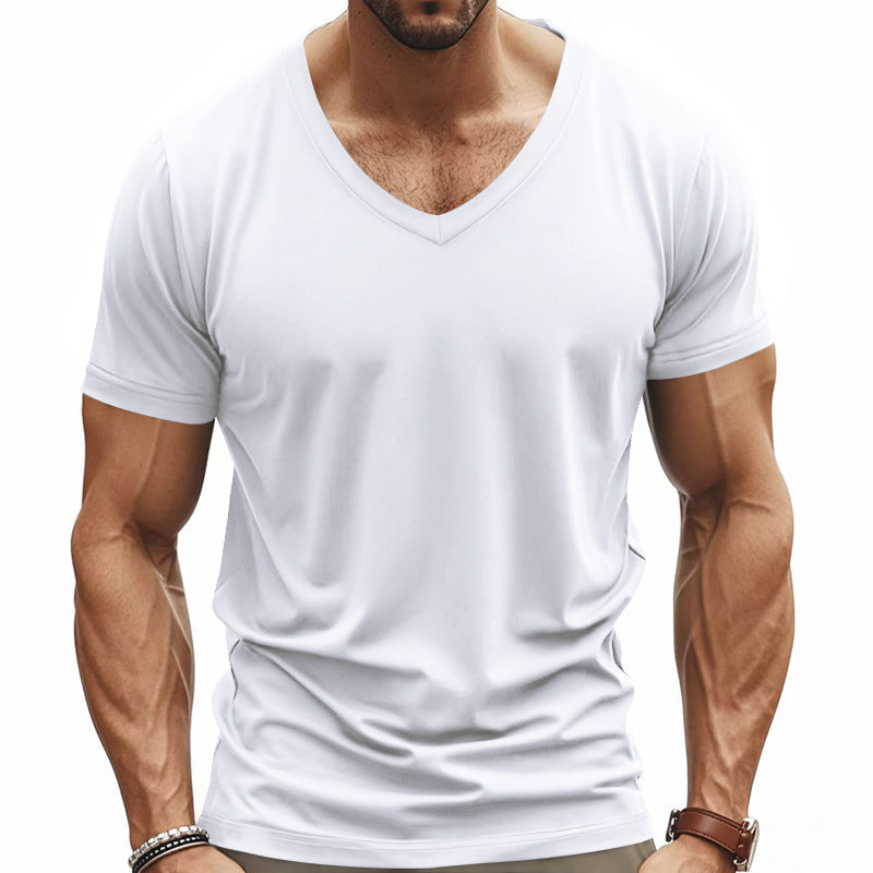 Herren nan V-Ausschnitt-T-Shirt aus Stretchbaumwolle mit ergonomischem Schulterschnitt und flachem Saum R&B