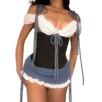 Damen Stricktop mit verstellbaren Schnürdetails und figurbetonter Silhouette R&B