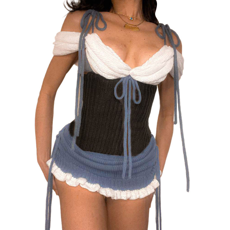 Damen Stricktop mit verstellbaren Schnürdetails und figurbetonter Silhouette R&B