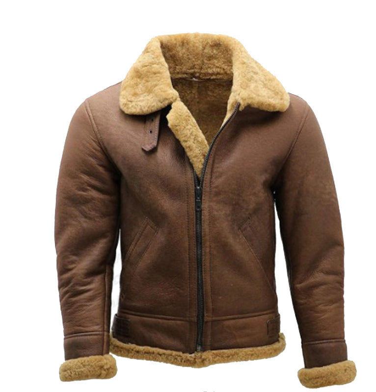 Herren Flugjacke aus hochwertigem Lammleder mit wärmendem Kunstfellfutter R&B
