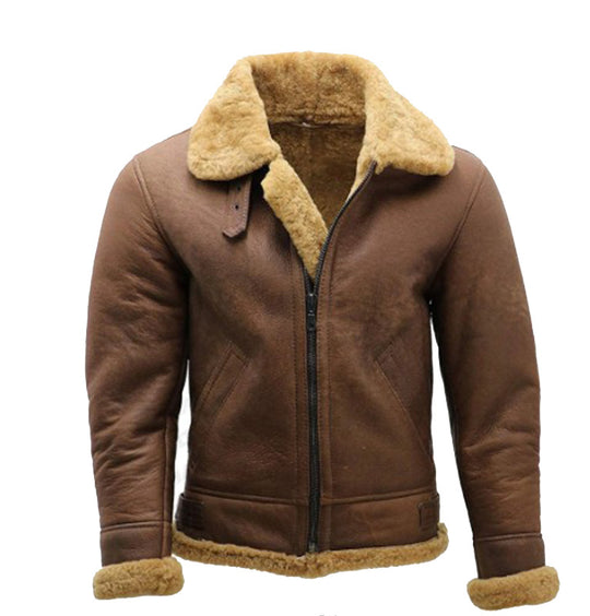 Herren Flugjacke aus hochwertigem Lammleder mit wärmendem Kunstfellfutter R&B