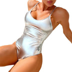 Damen Einteiler Badeanzug mit glänzender Oberflächenstruktur