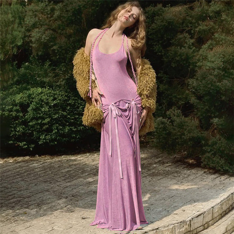 Damen Elegantes Maxikleid mit raffinierten Rüschendetails und schmalem Rücken R&B