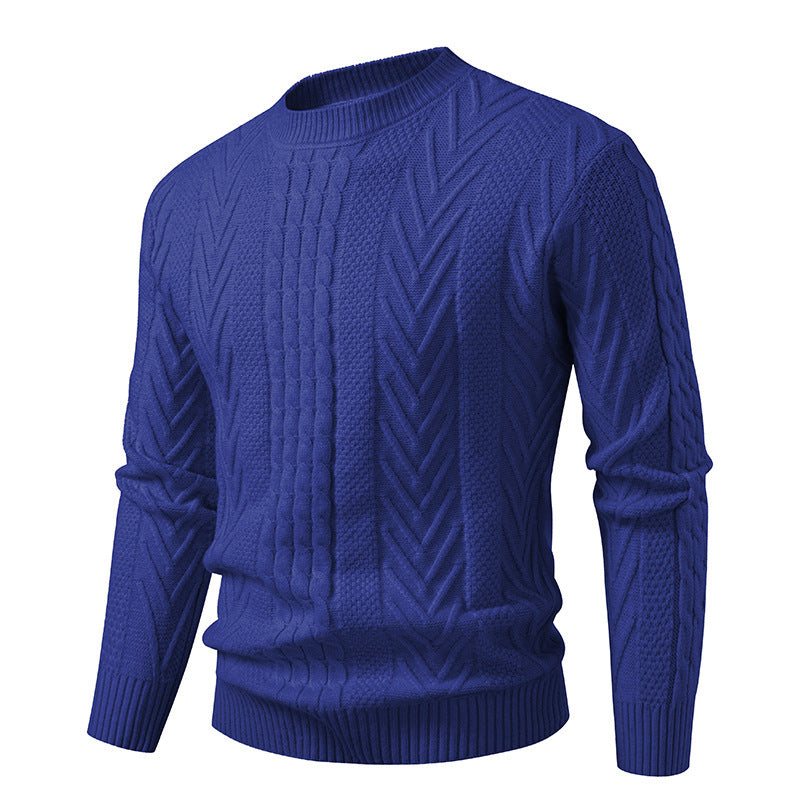 Herren Grobstrickpullover mit Zopfmuster und Rundhalsausschnitt R&B