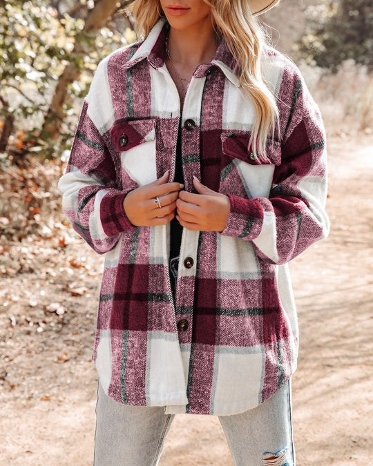 Damen Karierte Flanelljacke mit Brusttaschen R&B