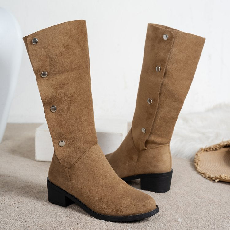 Damen Elegante Stiefel aus weichem mit modischen Knopfdetails R&B