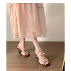 Damen elegante Mules mit dekorativen Schleifen und einzigartigem Absatzdesign R&B