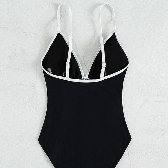 Damen eleganter Badeanzug mit Kontrastnähten R&B