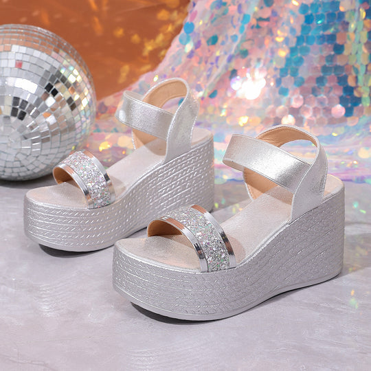 Damen Glamouröse Plateau-Sandalen mit Glitzer R&B