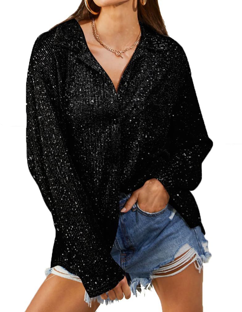Damen Glitzernde Oversize-Bluse mit lässigem Schnitt R&B