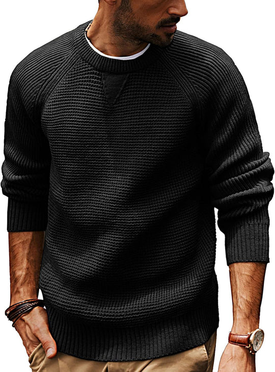 Herren lässiger Strickpullover mit strukturiertem Gewebemuster und Rundhalsausschnitt R&B