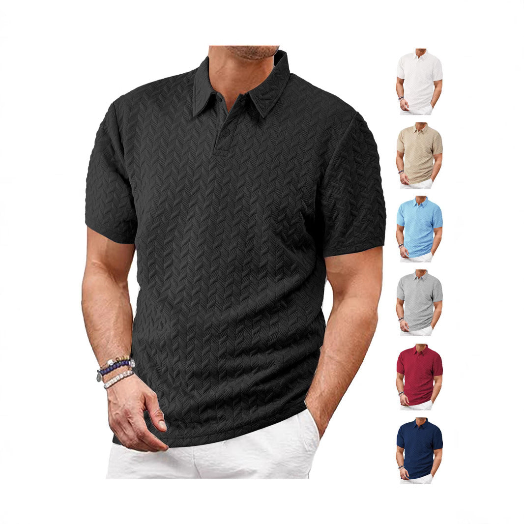 Herren nan kurzärmeliges Poloshirt mit eingeprägter Zickzackstruktur und klassischem Hemdkragen R&B