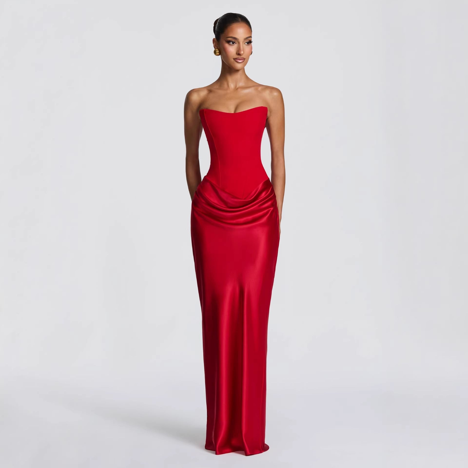 Damen Abendkleid mit schulterfreiem Design und elegantem Schlitz R&B