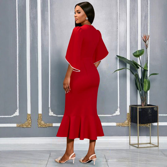 Damen figurbetontes Abendkleid mit Schößchen und voluminösem Rüschendesign R&B