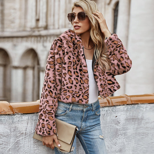 Damen Kunstfelljacke mit elegantem Leopardenmuster und modernem Schnitt R&B