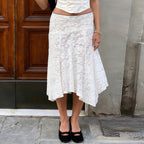 Damen Spitzenrock mit asymmetrischem Schnitt und floralen Details R&B