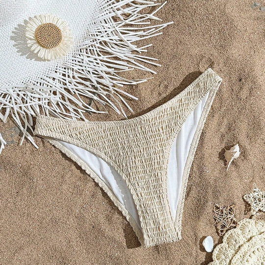 Damen Bikinihöschen mit elastischem Rüschendesign und hohem Beinausschnitt R&B