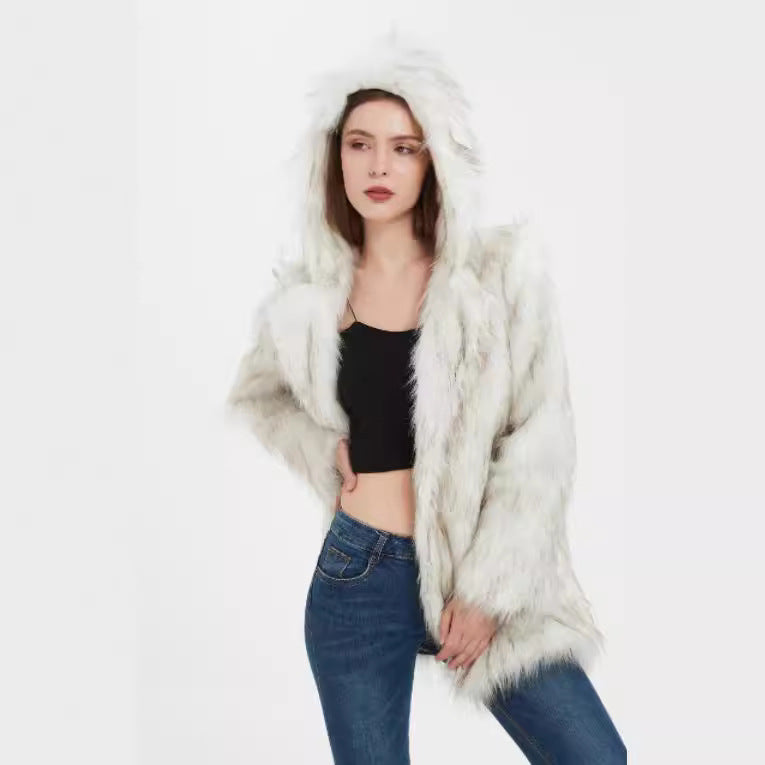 Damen Coole und lässige Kunstpelzjacke R&B