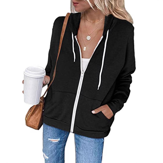Damen lässige Kapuzenjacke mit Reißverschluss und praktischen Taschen R&B
